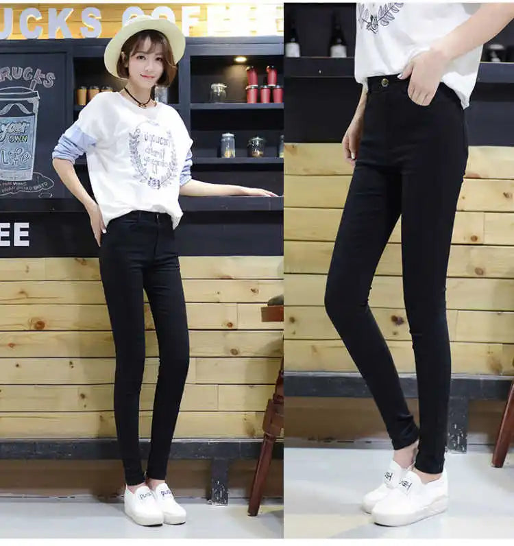 New High Elastic Skinny Pencil Jeans Stretch Black Jeans Spring Vintage High Waist Autumn Denim Spring Pants Jeans