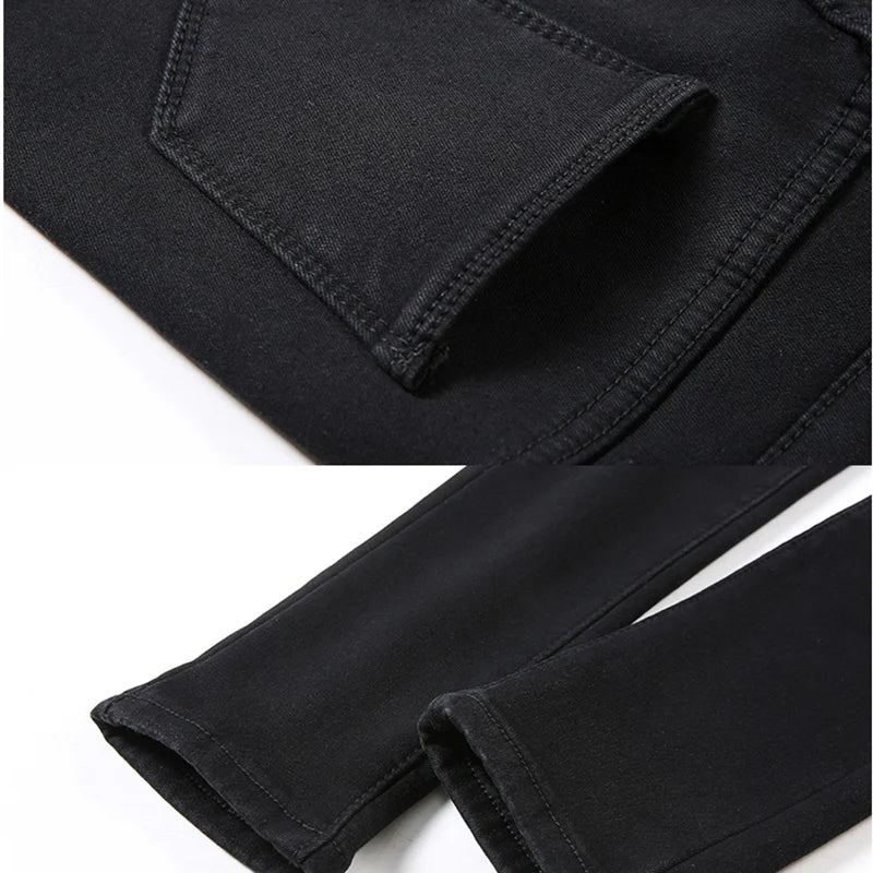 Women Stretch High Waist Skinny Warm Thick velvet Jeans Lady Mom Cotton Pants Student Winter Pencil Trousers clothes 38 40