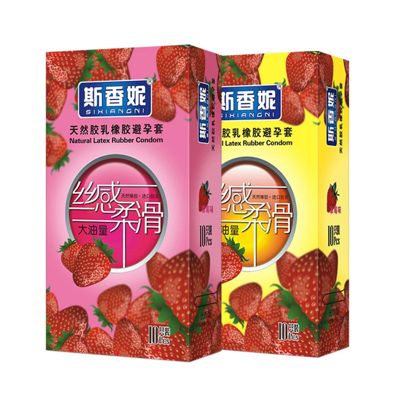 Strawberry Flavor Condoms Sex Toys For Men Women Vaginal Stimulation Condom Full Oil Ultra-thin Smooth Penis Sleeve adults 18+ - Seprincess