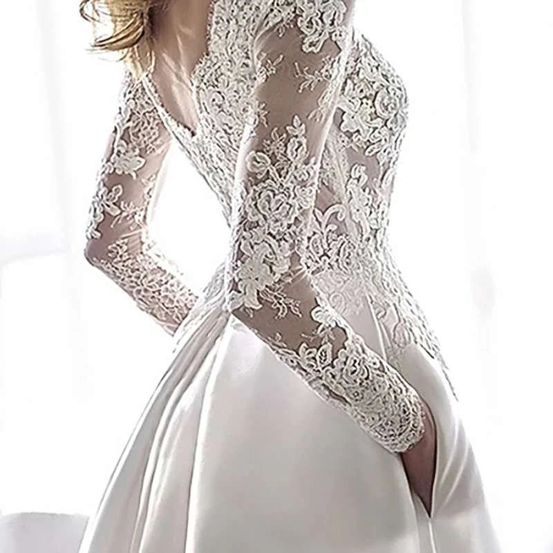 Wedding Dresses 2021 Bride Dress Elegant Full Case Court Train Vestido De Noiva A-line Princess Luxury Light Wedding dress - Seprincess