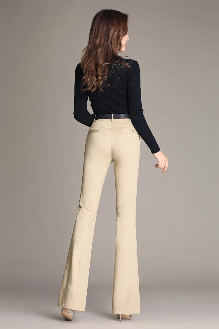 YUEY New Womens Spring Summer Trousers  Thin 100% Cotton Flared Pants Solid Color Casual Stretch S To 4XL Dropshiping