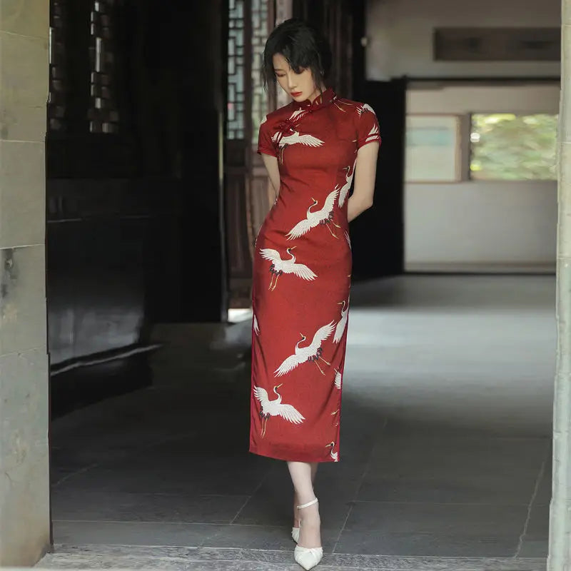 Red cheongsam 2021 New Female Summer Young Style Daily Retro Chinese Style Improved Elegant Long Dress - Seprincess