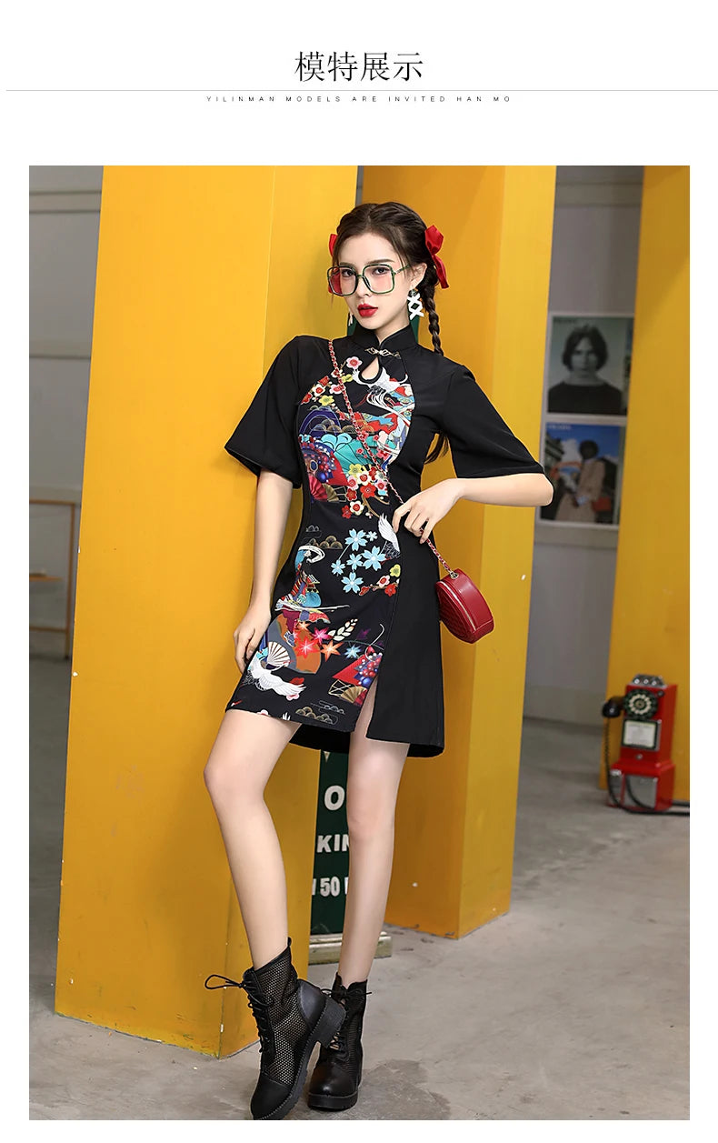 Chinese Style Cheongsam Dress Women Fashion Black Modern Modified Qipao National Traditional Robe Orientale Girl Vestido Chino - Seprincess