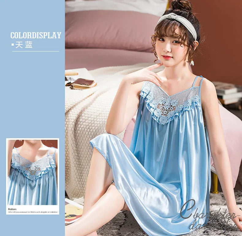 Ice Silk Nightgowns Sleeping Dress Women Summer Brides Wedding Silk Nightdress Female Nightie Sleepwear Bridesmaid Honeymoon