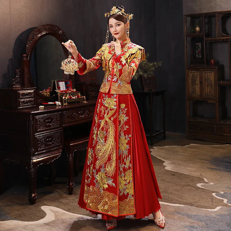 Size 6XL 2022 Modern Cheongsam Red Qipao Long Traditional Chinese Wedding Dress Oriental Style Dresses China Clothing Store - Seprincess