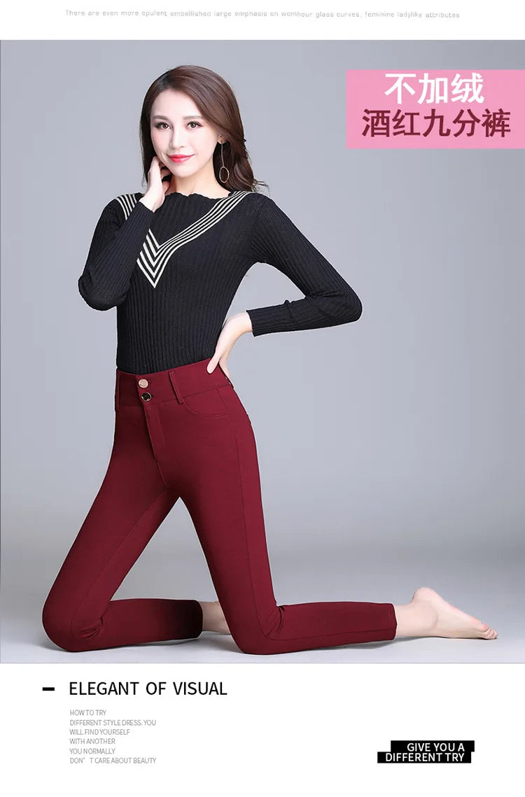 2022 New Fashion High Waist Autumn Winter Women Thick Warm Elastic Pants Quality S-5XL Trousers Tight Type Pencil Pants