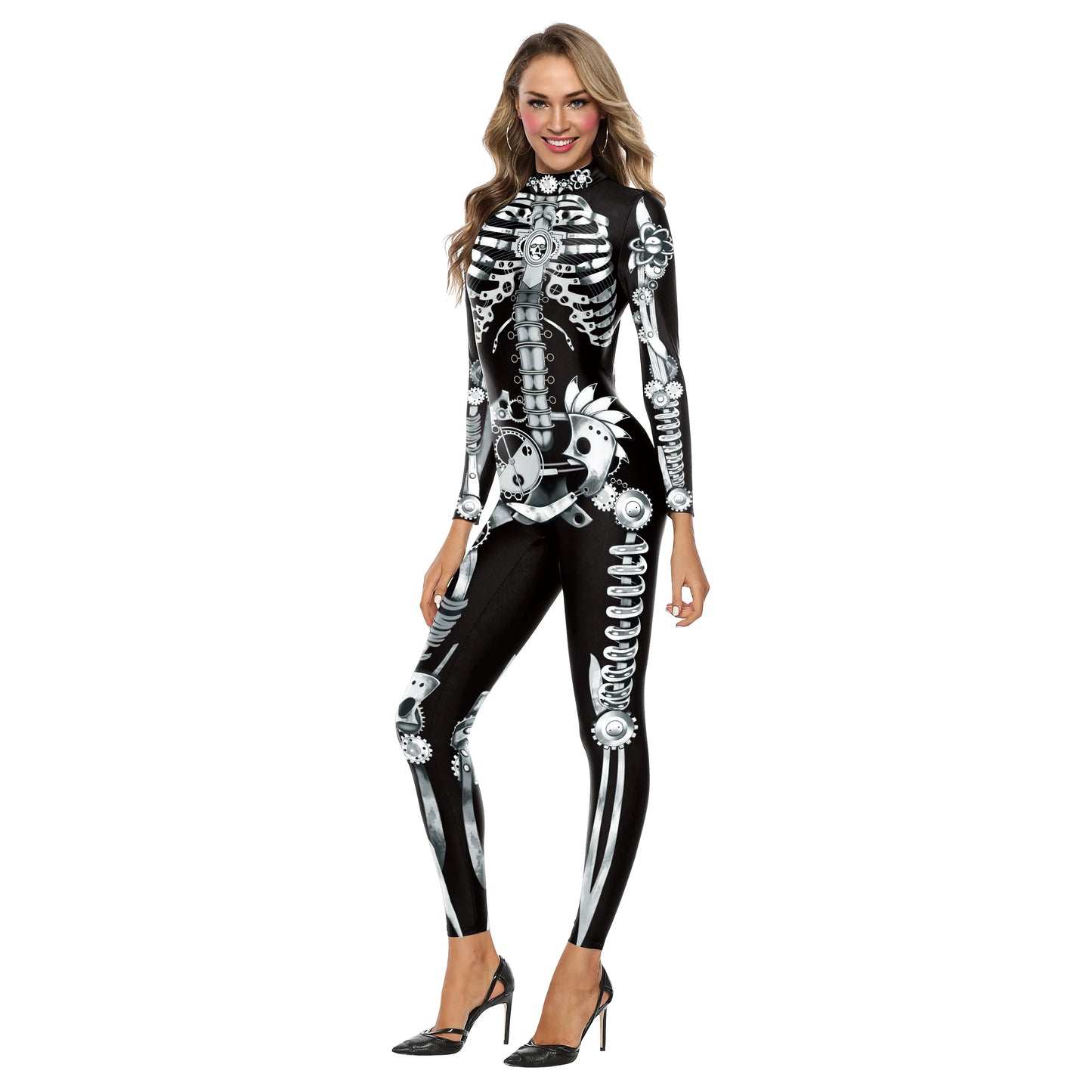 VIP FASHION Adult Skeleton Cospaly Costume Unisex Halloween Ghost Jumpsuit Carnival Party Zentai Bodysuit Scary Show Outfit Suit