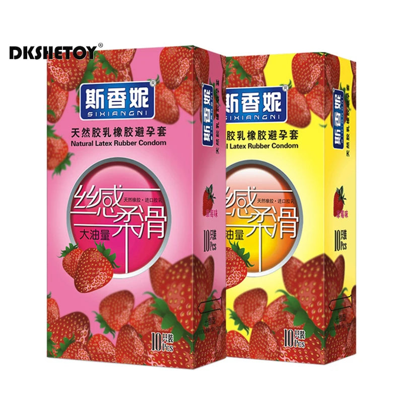 Natural latex rubbe Condoms for Men Strawberry Flavor super lubricated Penis Sleeve Vaginal Stimulation condoms Adult supplies - Seprincess