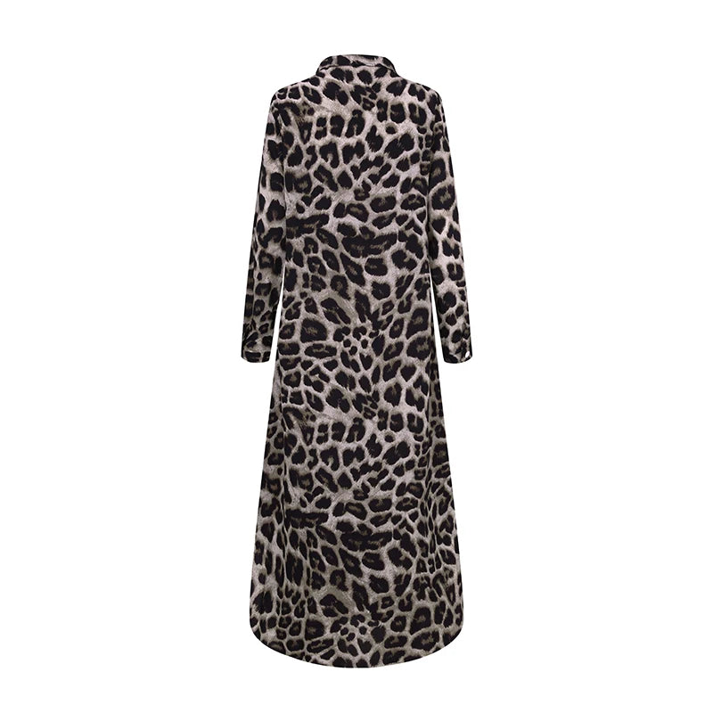 ZANZEA Party Vintage Leopard Robe 2023 Autumn Casual Long Sleeve Maxi Long Vestidos Dress Fashion Oversized Women Shirt Sundress - Seprincess