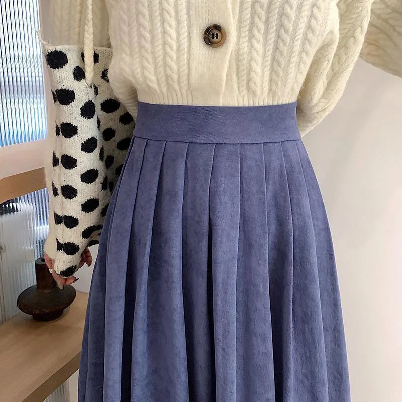 Lucyever Vintage Brown High Waist Pleated Skirt Women Korean Fashion College Style Long Skirt Ladies Autumn Casual A line Skirts