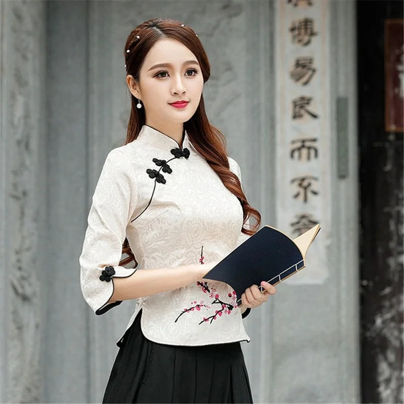 Cheongsam Top Qipao 2021 News Floral Elegant Traditional Chinese Clothing for Women Chinese Shirts Dress Wedding Vestidos Tang - Seprincess