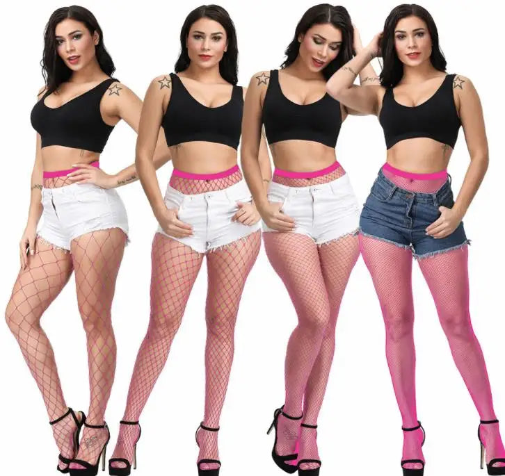 Women Fishnet Sexy Stockings Multicolor Plus Size Pantyhose Colored Mesh Red  Fishnets Tights Anti Hook Nylon Panty