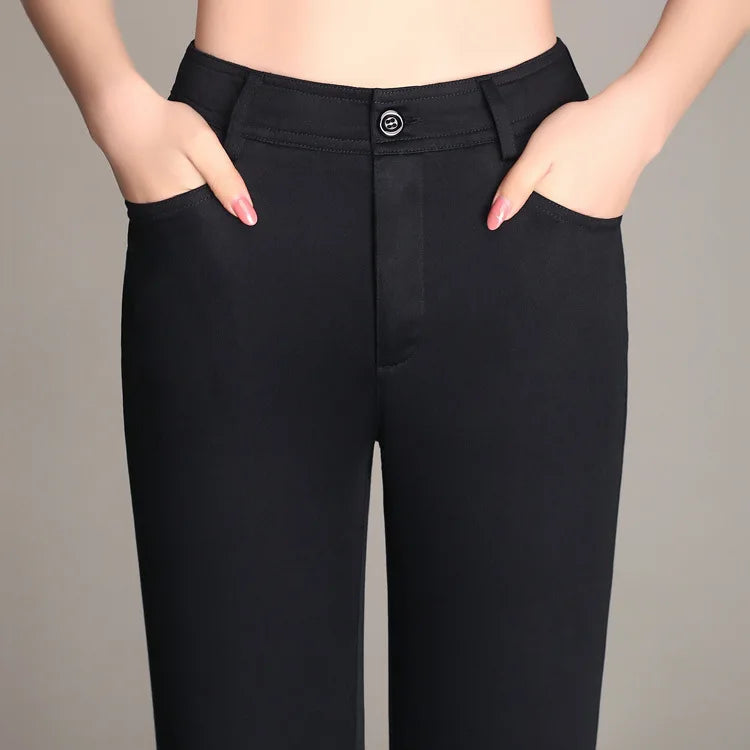 Women Straight-leg Pants 100% Cotton White Black Khaki Blue Stretch Slimming Fit Casual Plus Size S To 4XL Pencil Feet Trousers