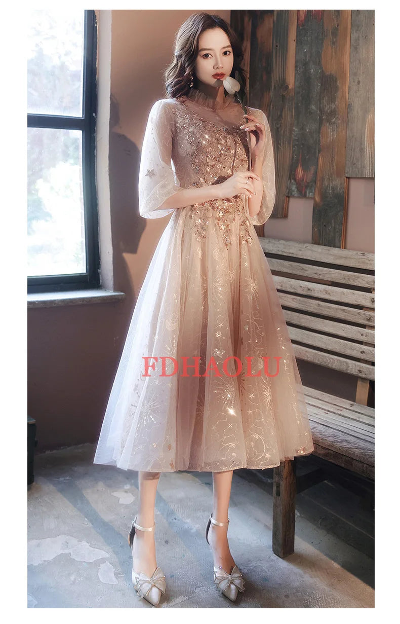 FDHAOLU Evening Dress 2024 New Stylish Illusion O-neck Appliques Crytal Formal Dress a Line Prom Dresses Haute Couture - Seprincess