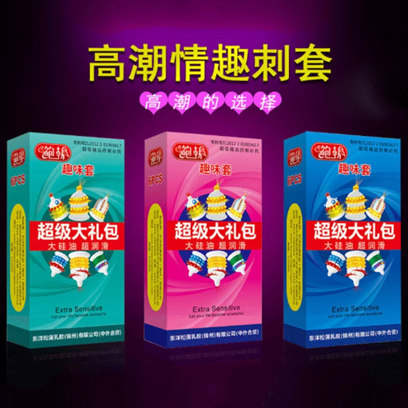 6Pcs Spike Condoms with tendrils for men delay ejaculation long lasting G-spot Stimulation Penis Sleeve Ribbed Dotted Condom - Seprincess