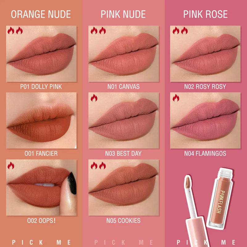 PINKFLASH Wholesale Matte Lipstick Soft Red Nude Pink Melting Lip Cream Waterproof Makeup Lipgloss Not Fade Lip Mud Lip Tint - Seprincess