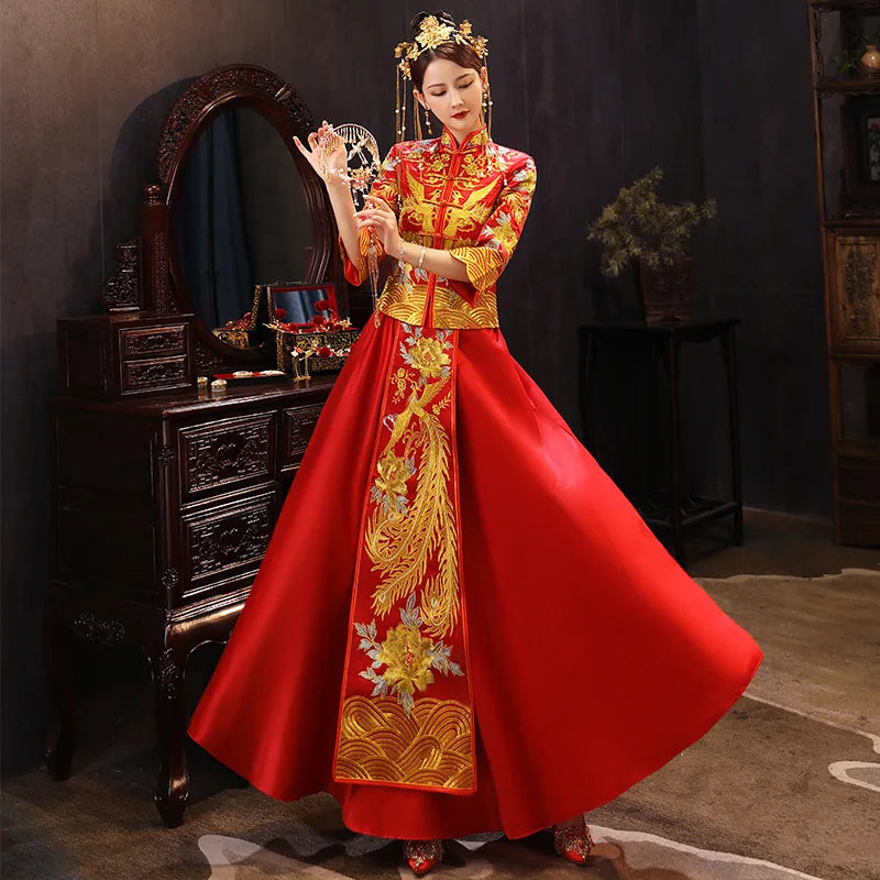 Size 6XL 2022 Modern Cheongsam Red Qipao Long Traditional Chinese Wedding Dress Oriental Style Dresses China Clothing Store - Seprincess