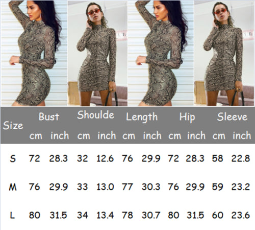 Fashion Sexy Dresses Women Snake Print Bodycon Long Sleeve Evening Party Club Mini Short Dress Holiday Femme vestido de mujer - Seprincess