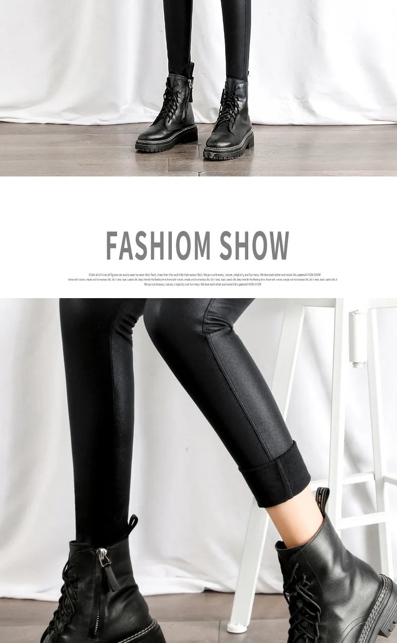 BIVIGAOS Autumn Winter Black Fleece Matte Leather Leggings Women High Waist  Sexy Motorcycle Pants Slim Skinny Warm Leggings