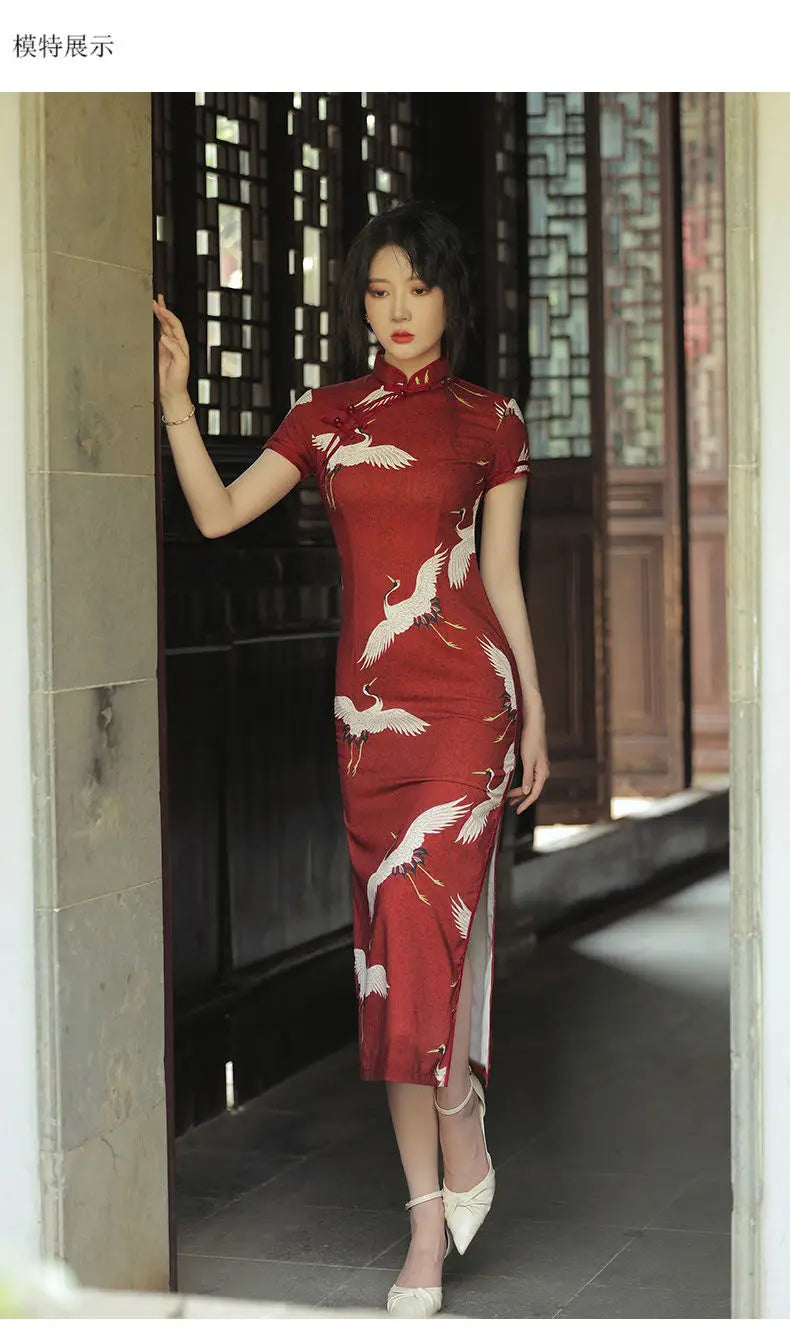 Red cheongsam 2021 New Female Summer Young Style Daily Retro Chinese Style Improved Elegant Long Dress - Seprincess