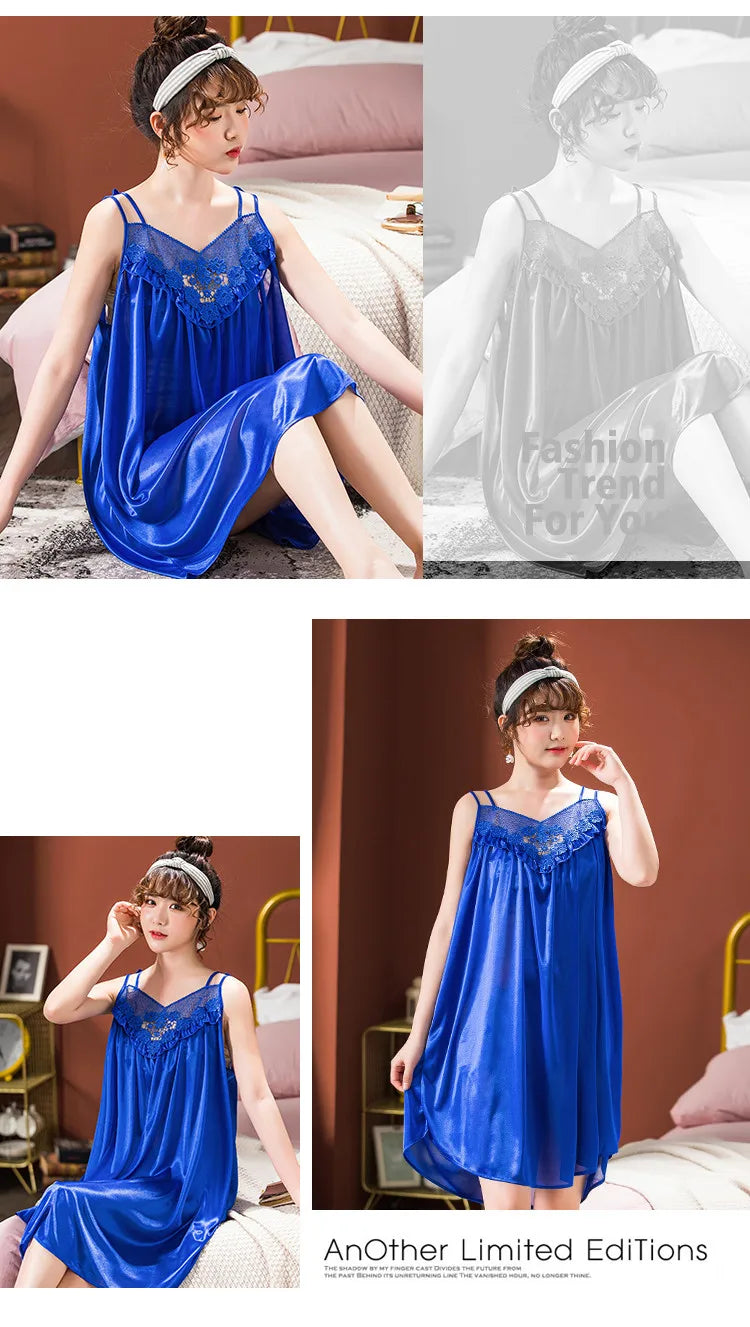 Ice Silk Nightgowns Sleeping Dress Women Summer Brides Wedding Silk Nightdress Female Nightie Sleepwear Bridesmaid Honeymoon - Seprincess