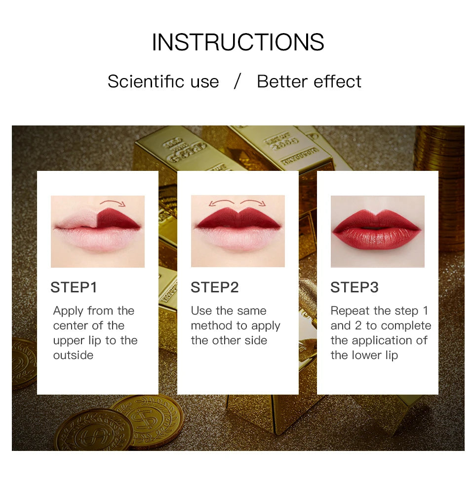 Glitter Lipstick Moisturizing Glitter Cover Velvet Matte Batom Golden Lips Cosmetics Makeup 3.5g Unique Funny Gift - Seprincess