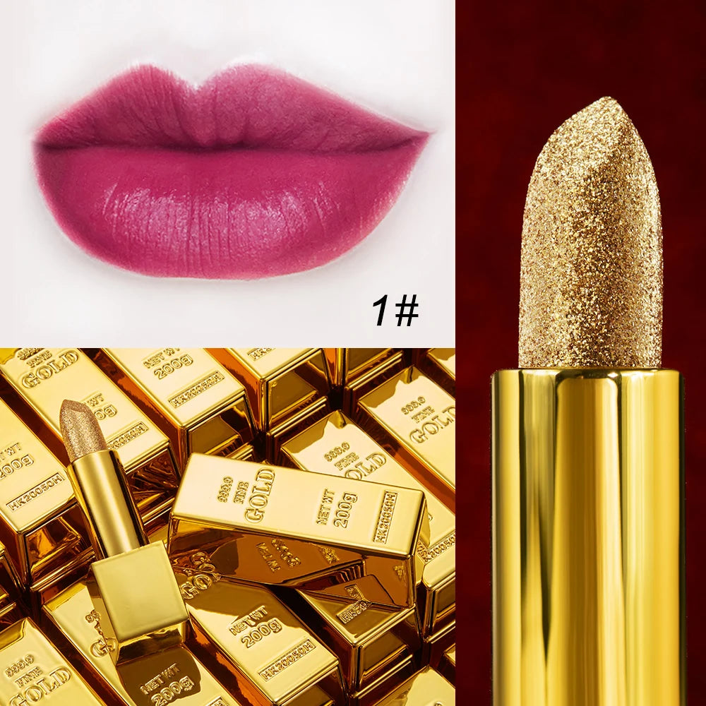 Glitter Lipstick Moisturizing Glitter Cover Velvet Matte Batom Golden Lips Cosmetics Makeup 3.5g Unique Funny Gift - Seprincess