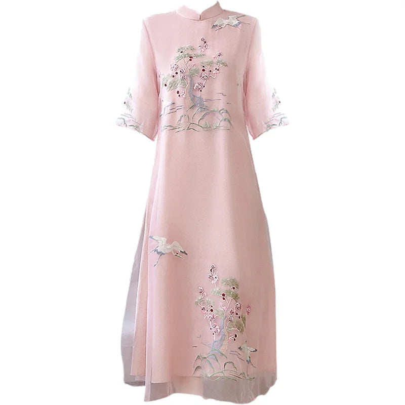 Chinese Styles Vintage Women Hanfu Midi Qipao Dresses China Traditional Elegant Cheongsam Tang Suit New Robe Orientale Clothing - Seprincess