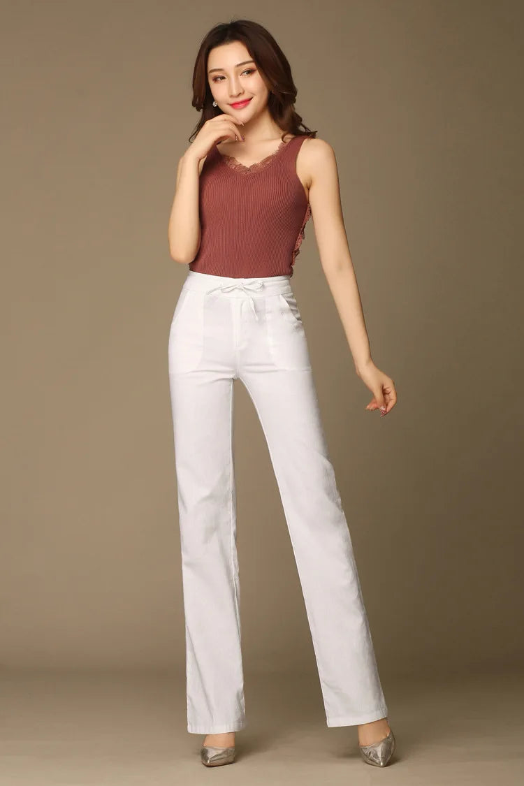 Women Drawstring Casual Cotton Linen Pants Solid White Black Khaki Breathable Summer Thin Straight Leg Loose Trousers S 4XL