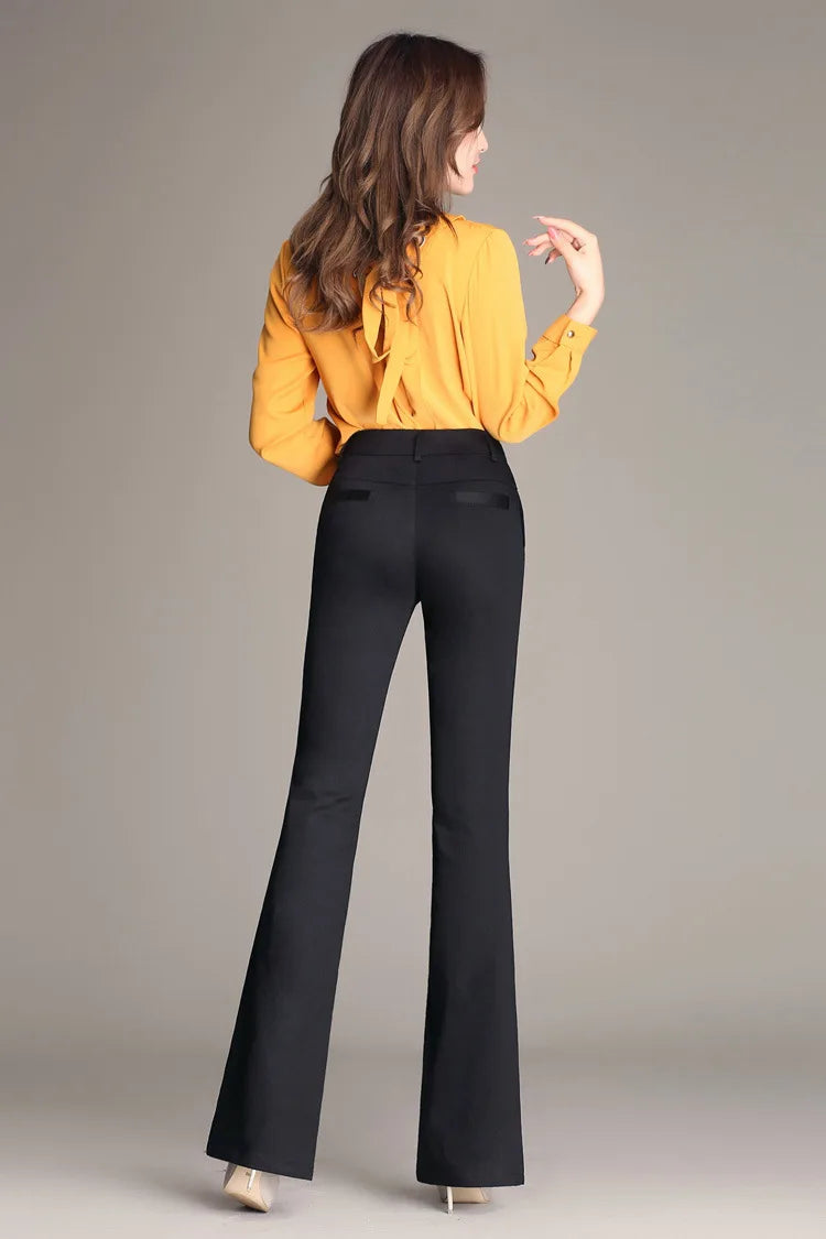 YUEY New Womens Spring Summer Trousers  Thin 100% Cotton Flared Pants Solid Color Casual Stretch S To 4XL Dropshiping