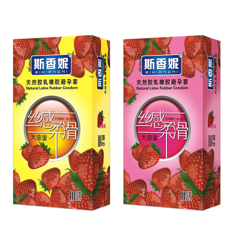 Strawberry Flavor Condoms Sex Toys For Men Women Vaginal Stimulation Condom Full Oil Ultra-thin Smooth Penis Sleeve adults 18+ - Seprincess