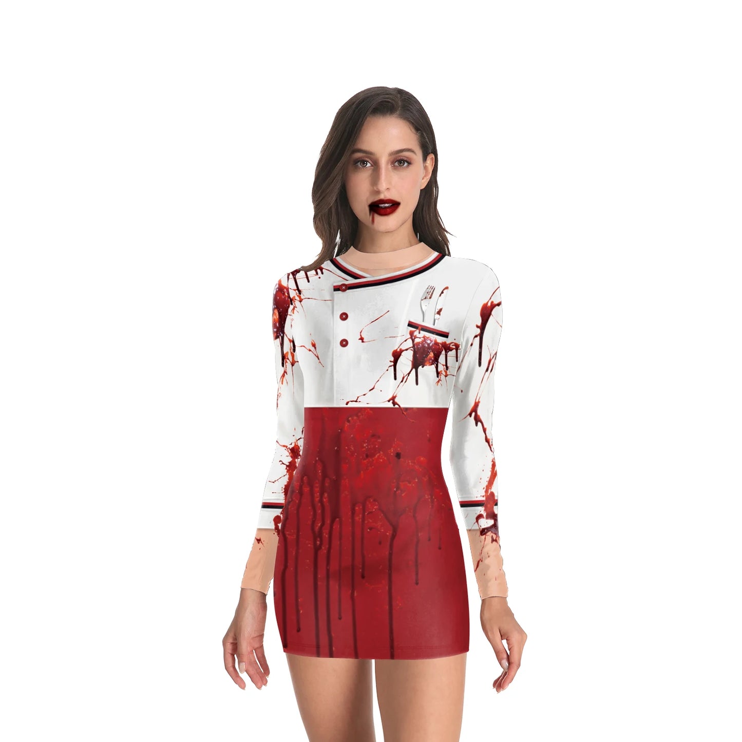 [You're My Secret] Women Cosplay Doctor Uniform Halloween Dress Slim Long Sleeve Scary Sexy Print Female Dress Streetwear Female - Seprincess