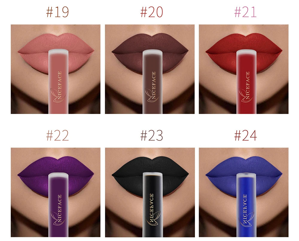 NICEFACE Hot Color Lip Gloss Waterproof Matt Lipgloss Lasting Nude Liquid Lipstick Cosmetic Sexy Women Lip Tint Makeup Lip Stain - Seprincess