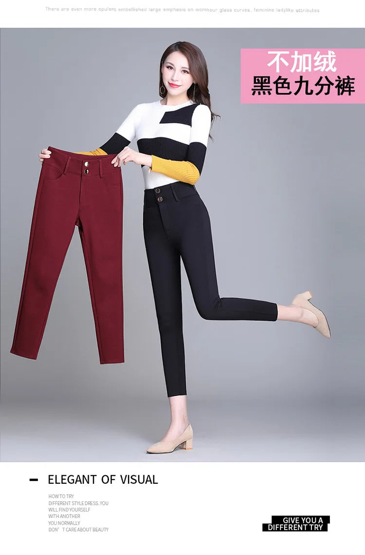 2022 New Fashion High Waist Autumn Winter Women Thick Warm Elastic Pants Quality S-5XL Trousers Tight Type Pencil Pants