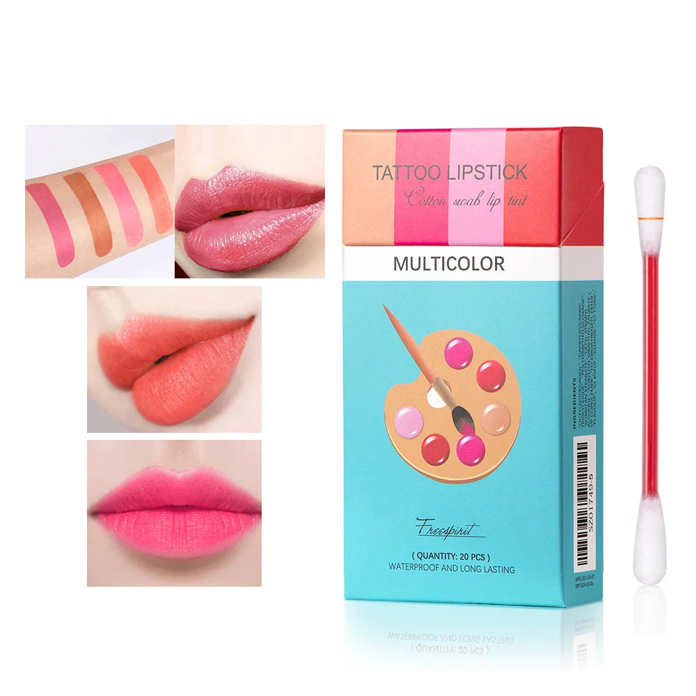 20 Pcs Set Cotton Swab Lipsticks For Outdoor Portable Lipsticks Cosmetics Waterproof Case Lasting Long Cigarette Liquid Lipstick - Seprincess