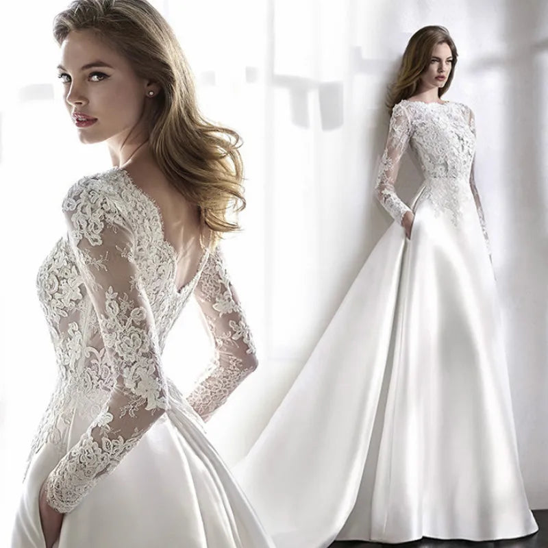 Wedding Dresses 2021 Bride Dress Elegant Full Case Court Train Vestido De Noiva A-line Princess Luxury Light Wedding dress - Seprincess