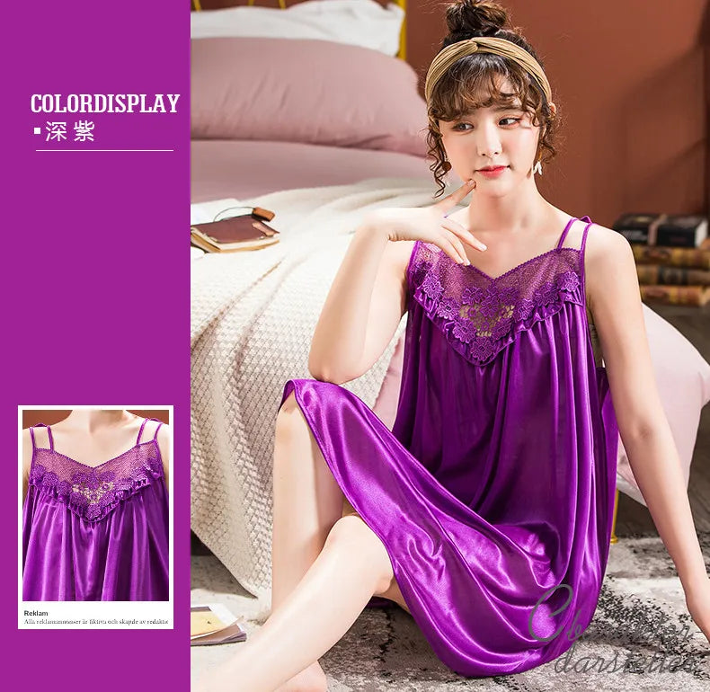 Ice Silk Nightgowns Sleeping Dress Women Summer Brides Wedding Silk Nightdress Female Nightie Sleepwear Bridesmaid Honeymoon