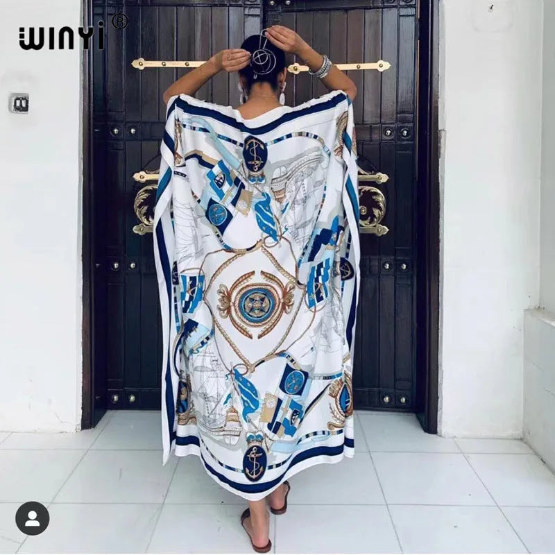 African Dashiki Dress Print Bohemia Silk Scarf Hijab Loose Elegant Muslim Abaya Bazin Robe Gowns Broder Riche Sexy Lady Party - Seprincess