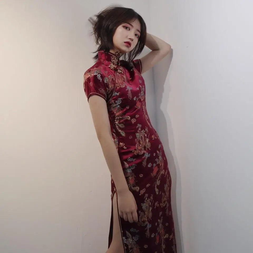 Chinese Style Qipao Sexy Women Plus Size Cheongsam Vintage Classic Chinese Dress Dragon And Phoenix Long Vestidos 4XL 5XL 6XL - Seprincess