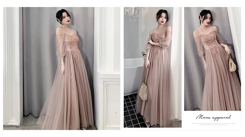 Bridesmaid Dresses Shining Sequin Appliques Women Wedding Party Dress V-Neck Half Sleeve Formal Long Gowns Elegant Vestidos R082 - Seprincess