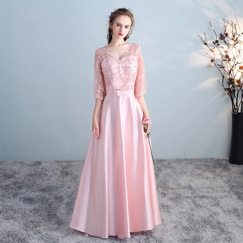 Bridesmaid Dresses Shining Sequin Appliques Women Wedding Party Dress V-Neck Half Sleeve Formal Long Gowns Elegant Vestidos R082 - Seprincess