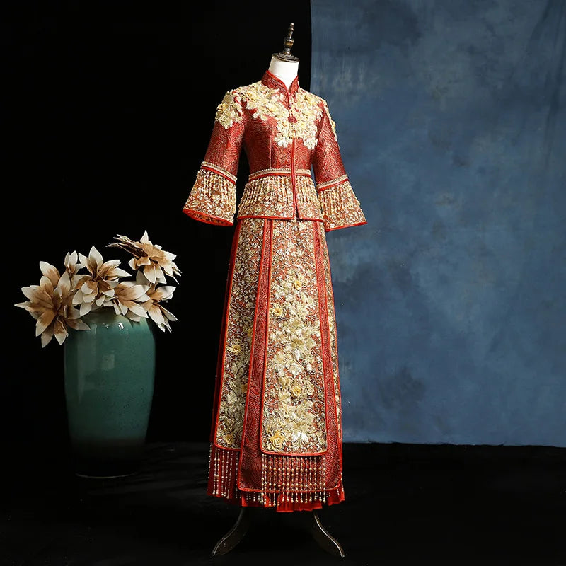 Size 6XL 2022 Modern Cheongsam Red Qipao Long Traditional Chinese Wedding Dress Oriental Style Dresses China Clothing Store - Seprincess