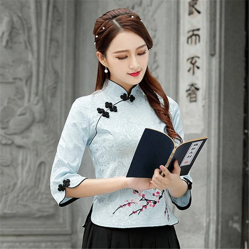 Cheongsam Top Qipao 2021 News Floral Elegant Traditional Chinese Clothing for Women Chinese Shirts Dress Wedding Vestidos Tang - Seprincess