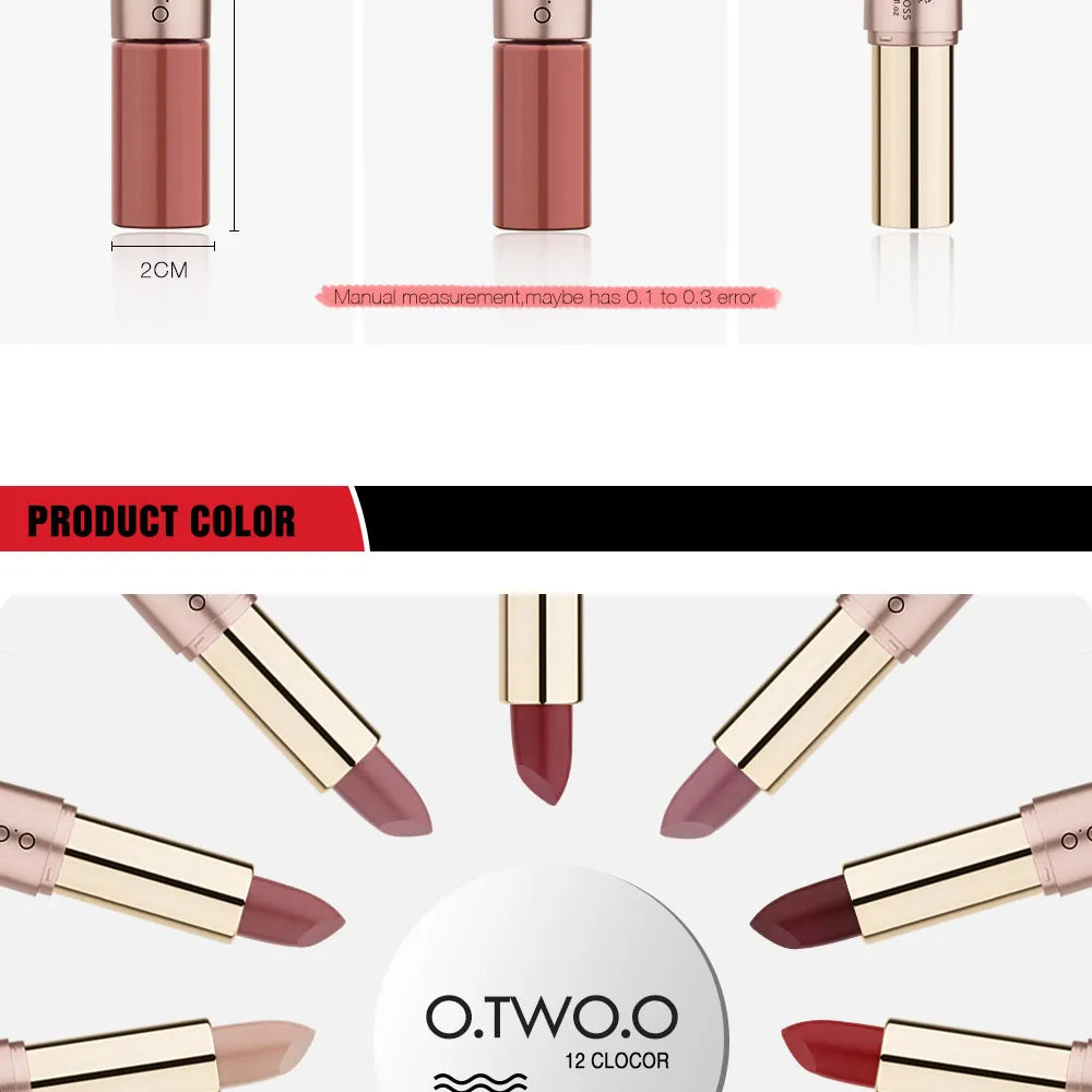 O.TWO.O 12 Colors Makeup Lipstick Lip Gloss Sexy Red Lip Stick Waterproof Moisture Lips Cosmetics Matte Lipsticks - Seprincess