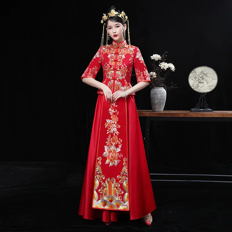 Size 6XL 2022 Modern Cheongsam Red Qipao Long Traditional Chinese Wedding Dress Oriental Style Dresses China Clothing Store - Seprincess