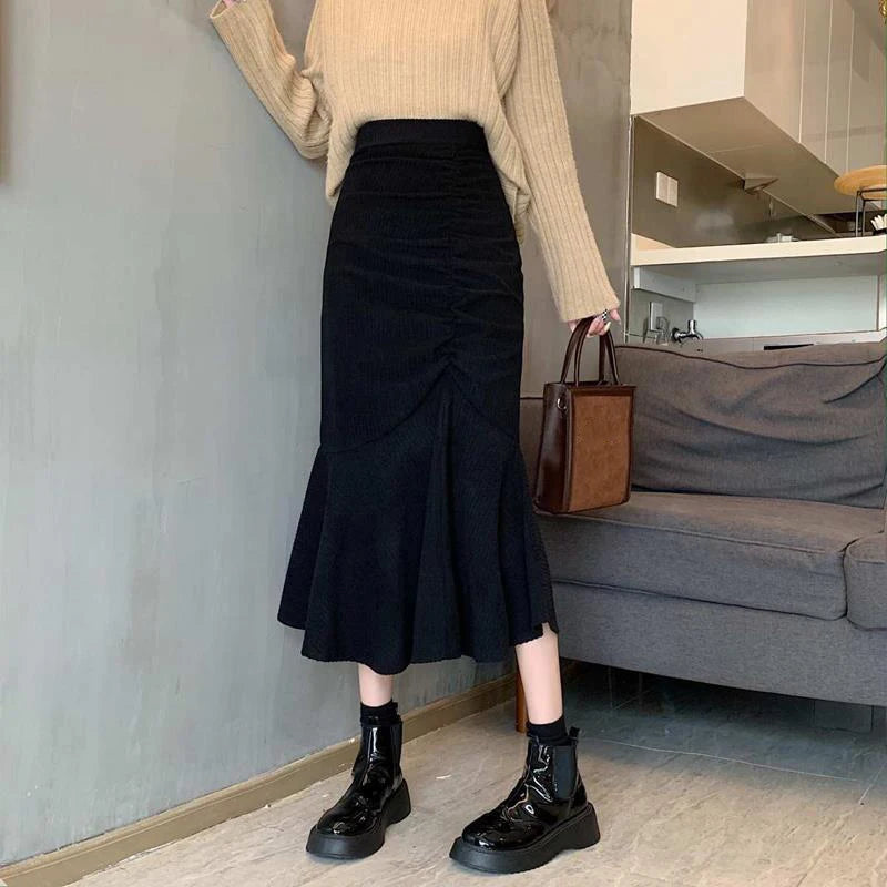 Lucyever Fashion High Waist Midi Skirts for Women 2023 Spring Slim Fit  Hip Mermaid Skirt Woman Korean Ruffles Brown Skirts 2XL - Seprincess