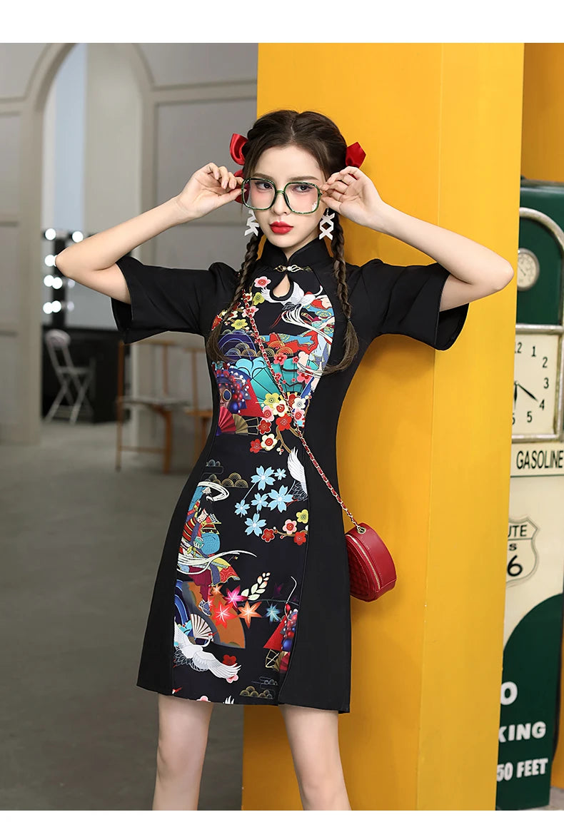 Chinese Style Cheongsam Dress Women Fashion Black Modern Modified Qipao National Traditional Robe Orientale Girl Vestido Chino - Seprincess