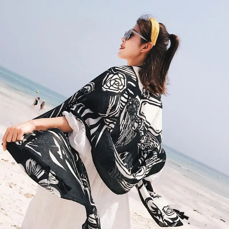 2018 New 90x180cm Twill cotton Pareo Beach Cover-Ups Women Large Beach Dress Bikini Bathing Swimwear Cover Up Sarong Wrap Scarf - Seprincess