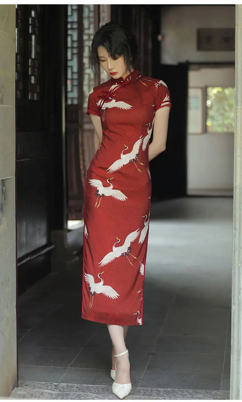 Red cheongsam 2021 New Female Summer Young Style Daily Retro Chinese Style Improved Elegant Long Dress - Seprincess