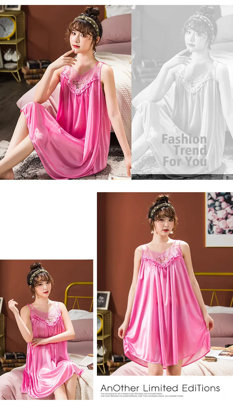 Ice Silk Nightgowns Sleeping Dress Women Summer Brides Wedding Silk Nightdress Female Nightie Sleepwear Bridesmaid Honeymoon